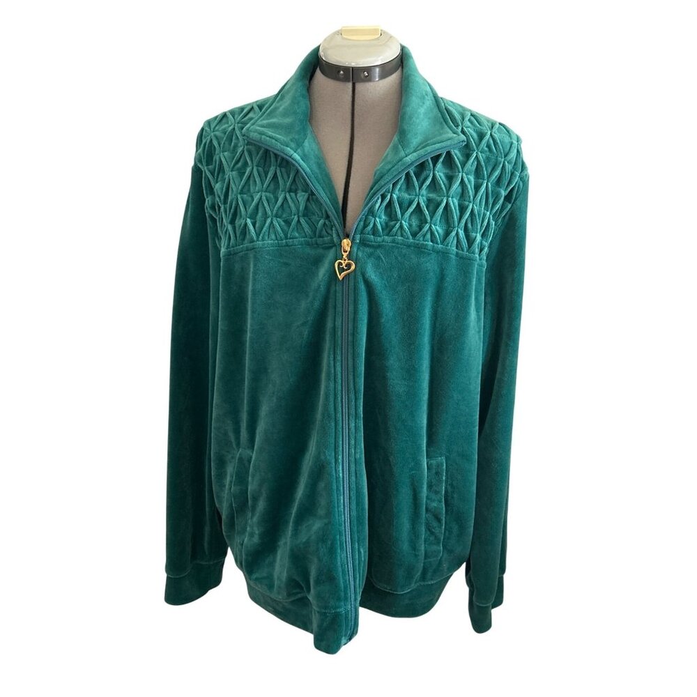 Drapers & Damons XL Green Zip-Up Jacket Diamond Quilted Detail Heart Zipper Pull